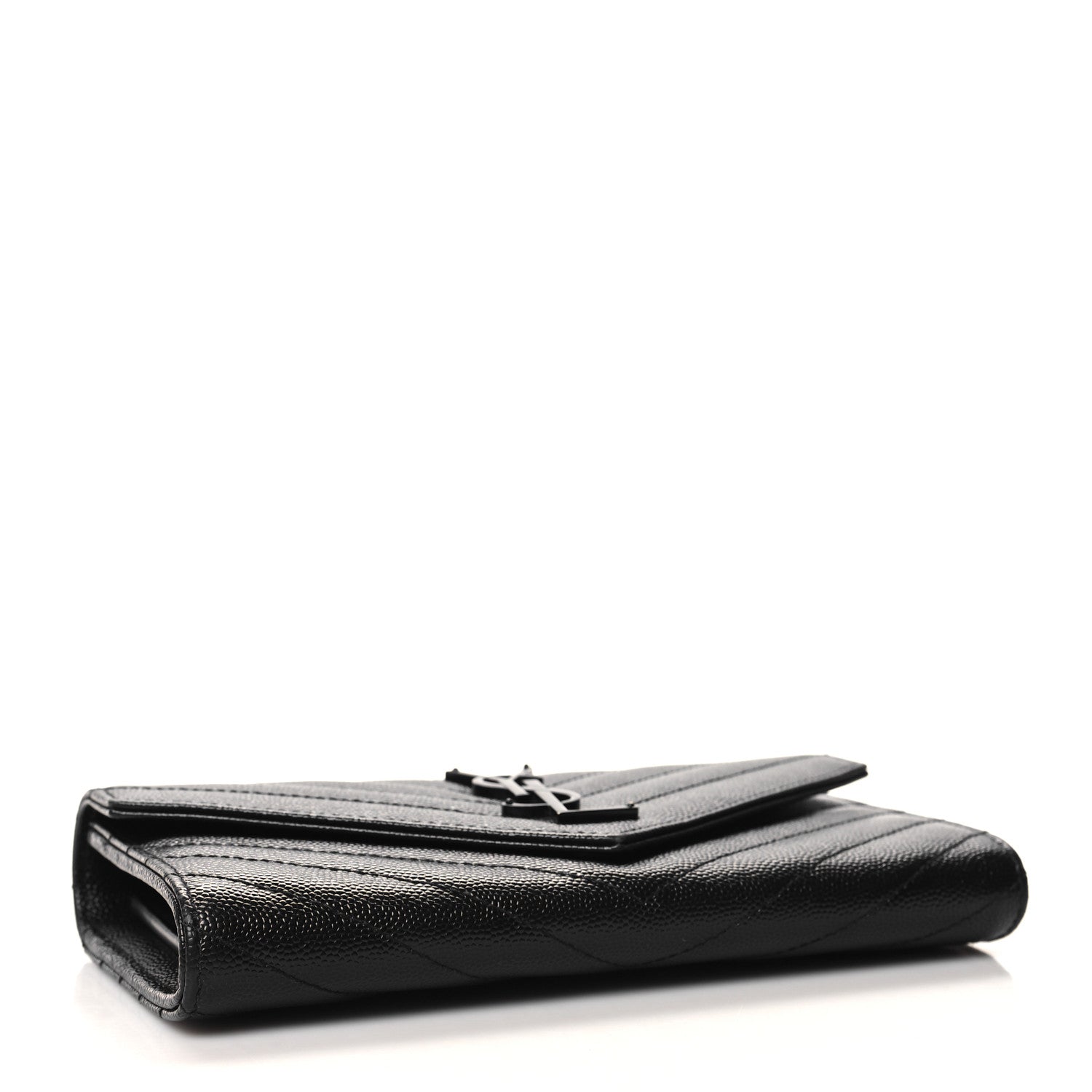 Saint Laurent Grain De Poudre Matelasse Chevron Monogram Flap Wallet Black 4 of 11