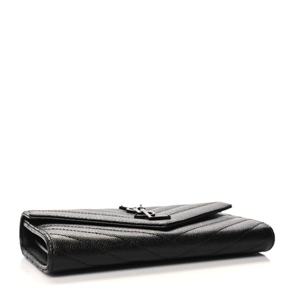 Saint Laurent Grain De Poudre Matelasse Chevron Monogram Flap Wallet Black 4 of 11