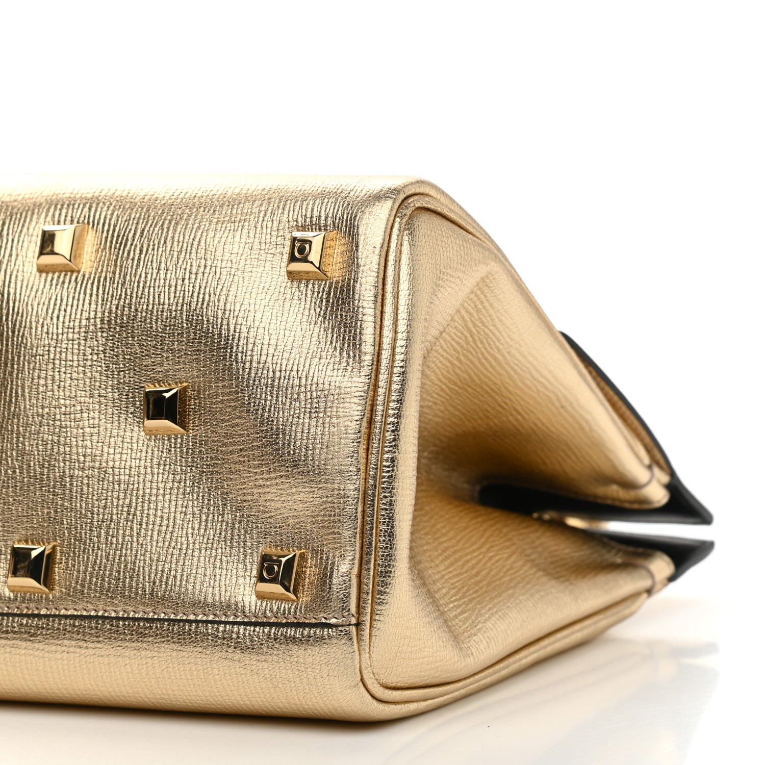 Salvatore Ferragamo Metallic Hammered Calfskin Studio Top Handle Bag Gold 8 of 8