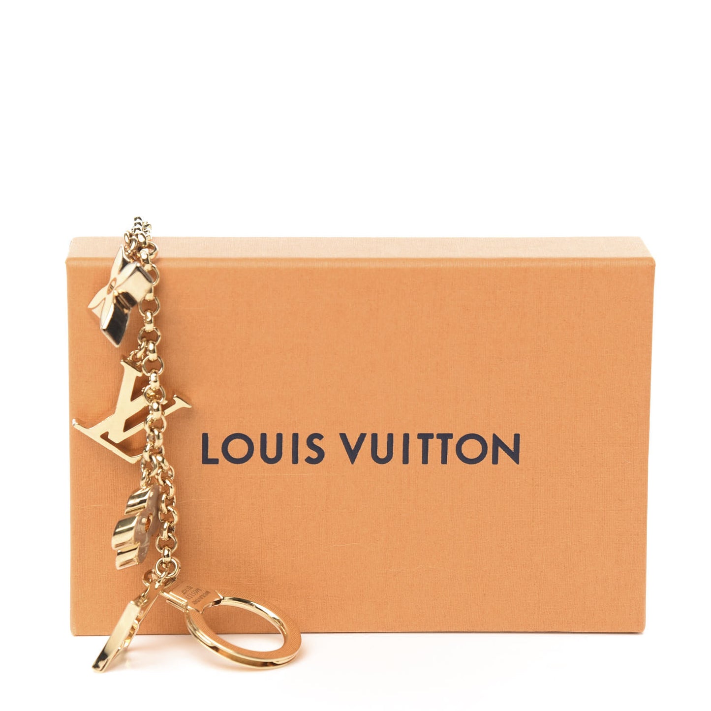 Brass Enamel Fleur De Monogram Bag Charm Chain Gold