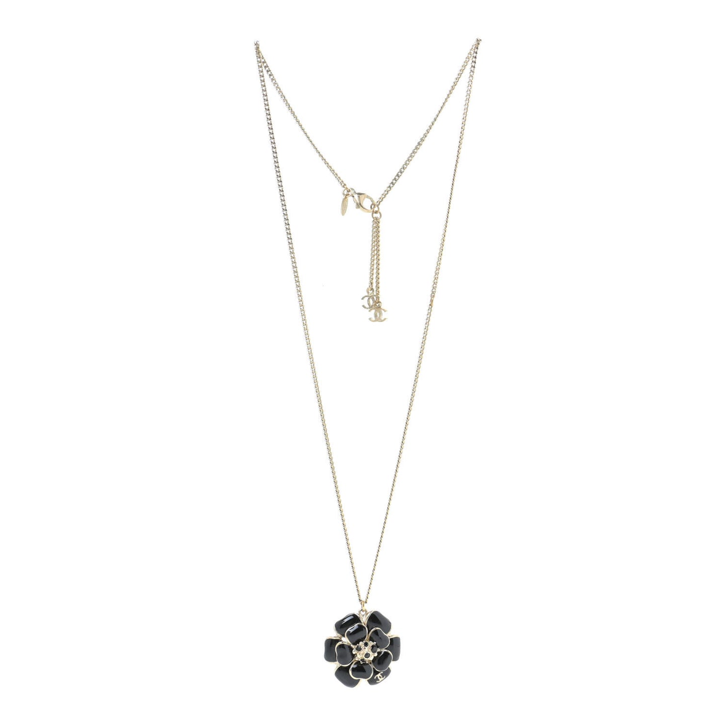 Enamel CC Camellia Necklace Gold Black
