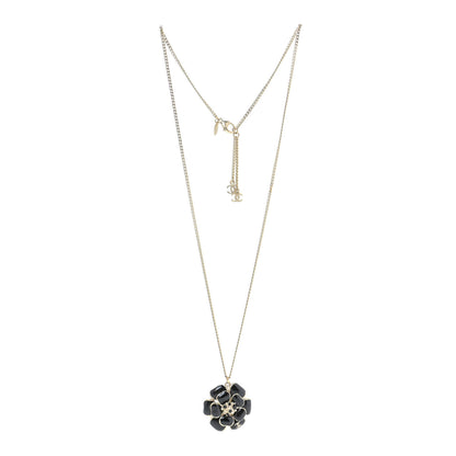 Chanel Enamel CC Camellia Necklace Gold Black 2 of 6