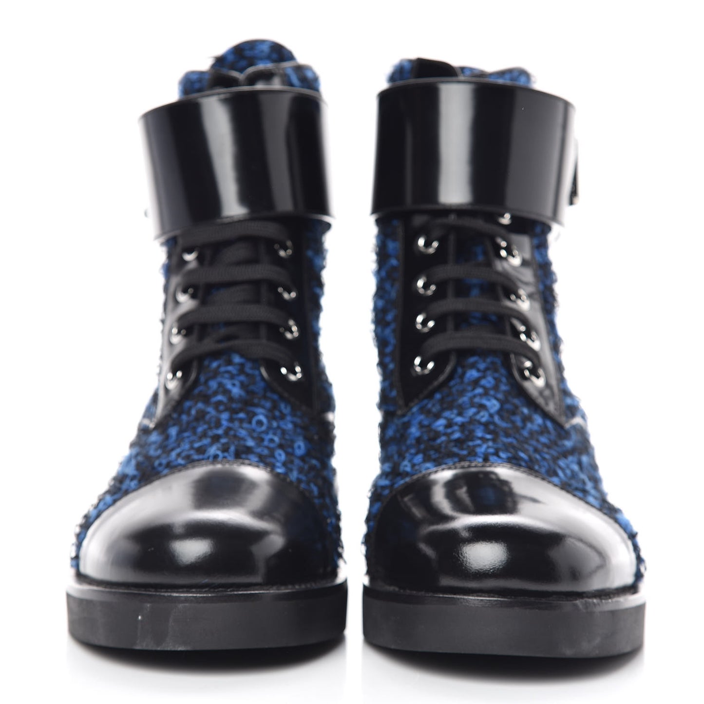 Tweed Calfskin Wonderland Ranger Boots 38.5 Blue Black