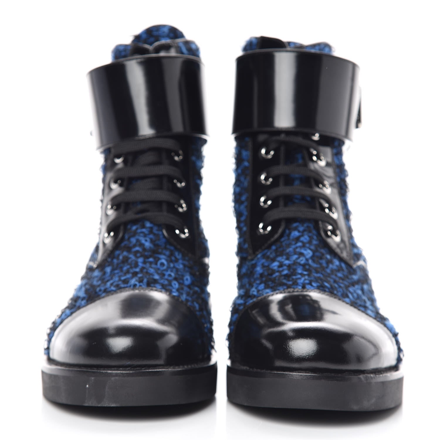 Louis Vuitton Tweed Calfskin Wonderland Ranger Boots 38.5 Blue Black 2 of 8