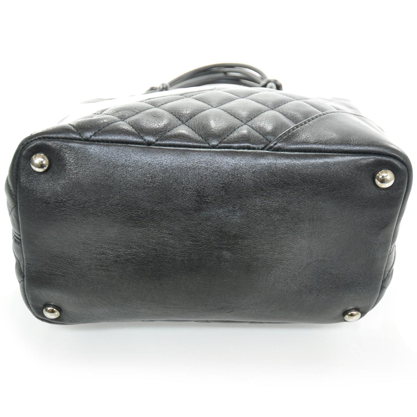 Calfskin Quilted Medium Cambon Tote Black White