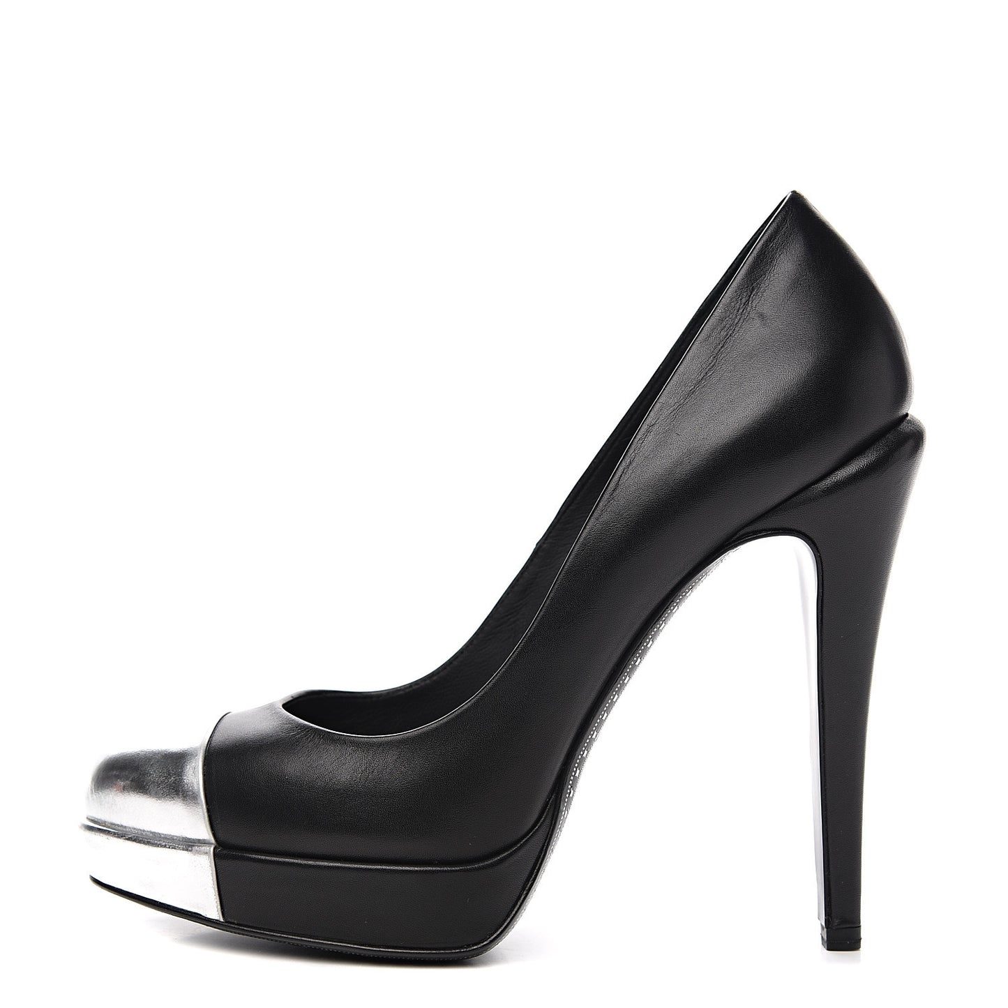 Calfskin Cap Toe CC Pumps 36.5 Black Silver