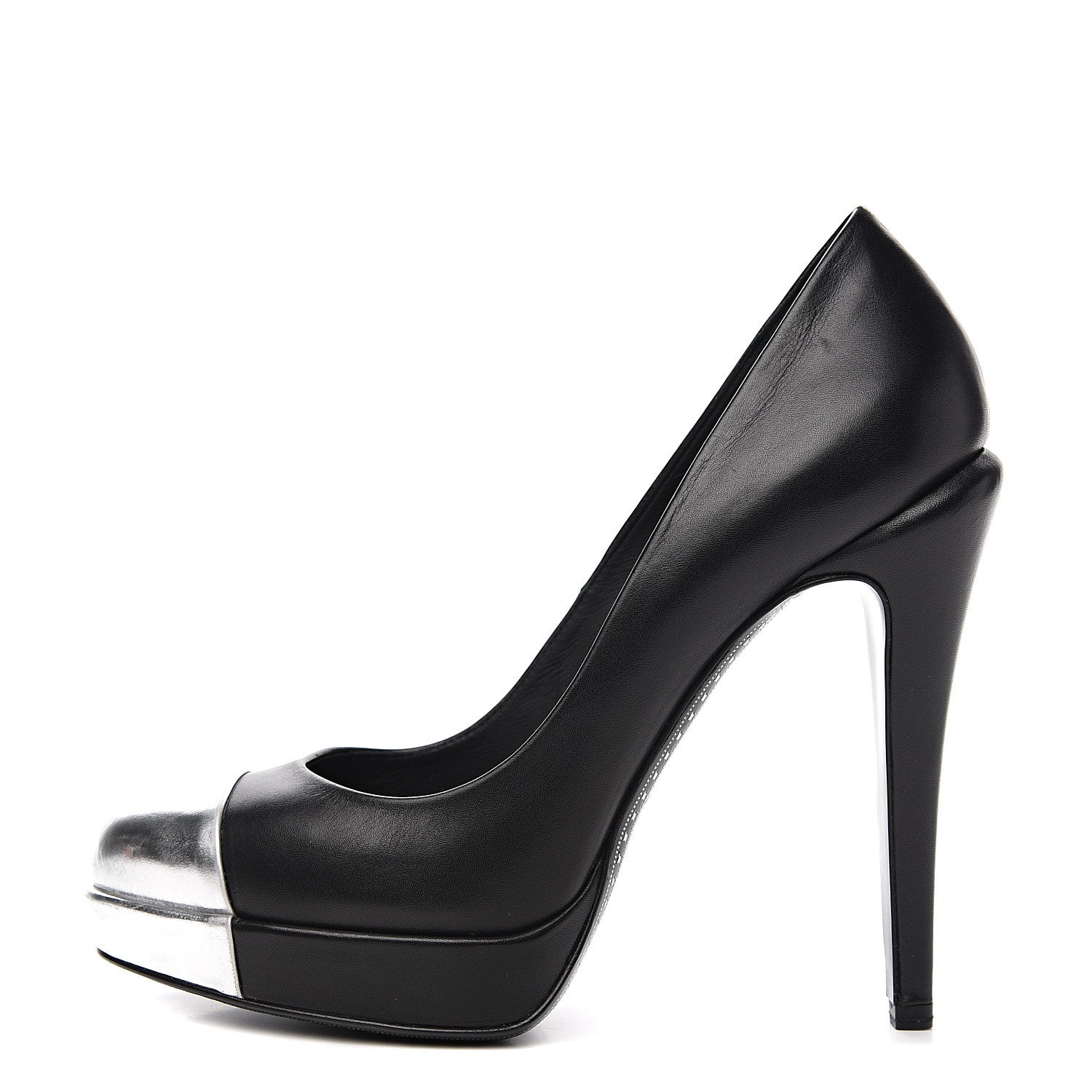 Chanel Calfskin Cap Toe CC Pumps 36.5 Black Silver 1 of 9