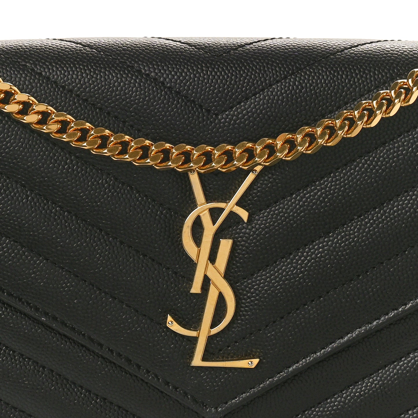 Grain De Poudre Matelasse Chevron Monogram Chain Wallet Black