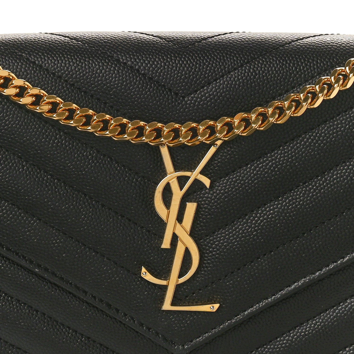 Saint Laurent Grain De Poudre Matelasse Chevron Monogram Chain Wallet Black 8 of 10