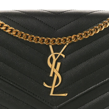 Saint Laurent Grain De Poudre Matelasse Chevron Monogram Chain Wallet Black 8 of 10