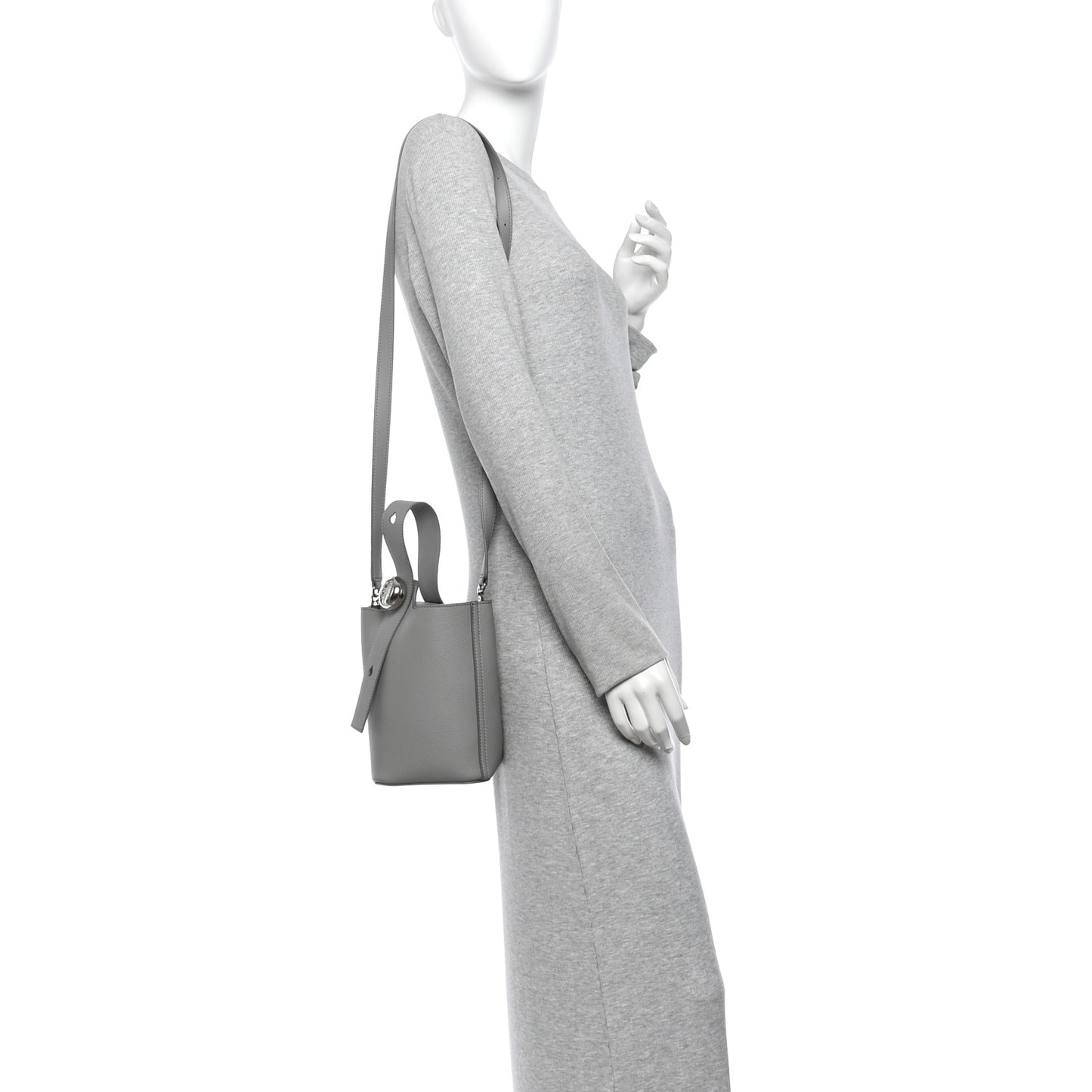 Soft Grained Calfskin Mini Pebble Bucket Bag Pearl Grey