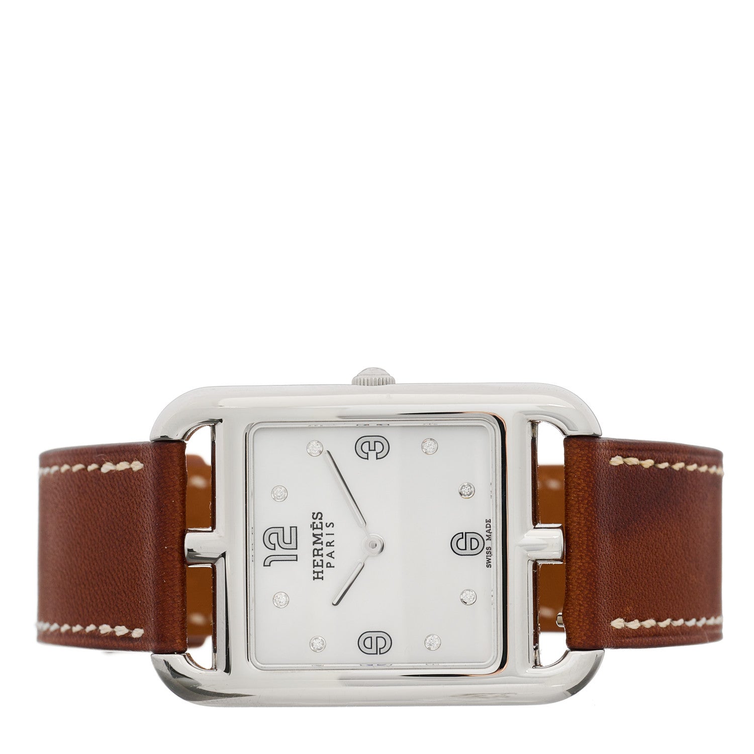 Hermes Stainless Steel Barenia Diamond Mother of Pearl 29mm Cape Cod Quartz Watch Fauve 2 of 5