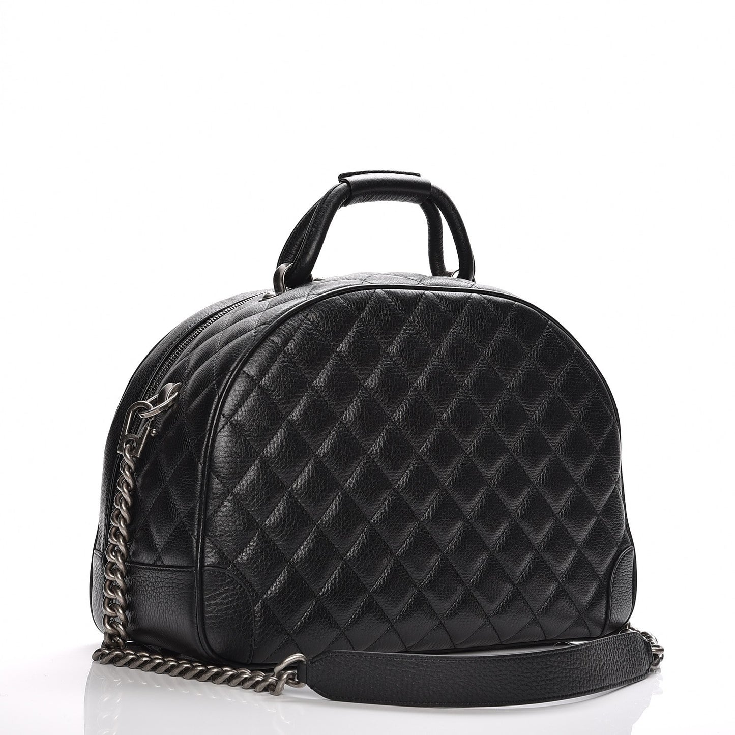 Calfskin Quilted Medium Airlines Round Trip Bowling Bag Black