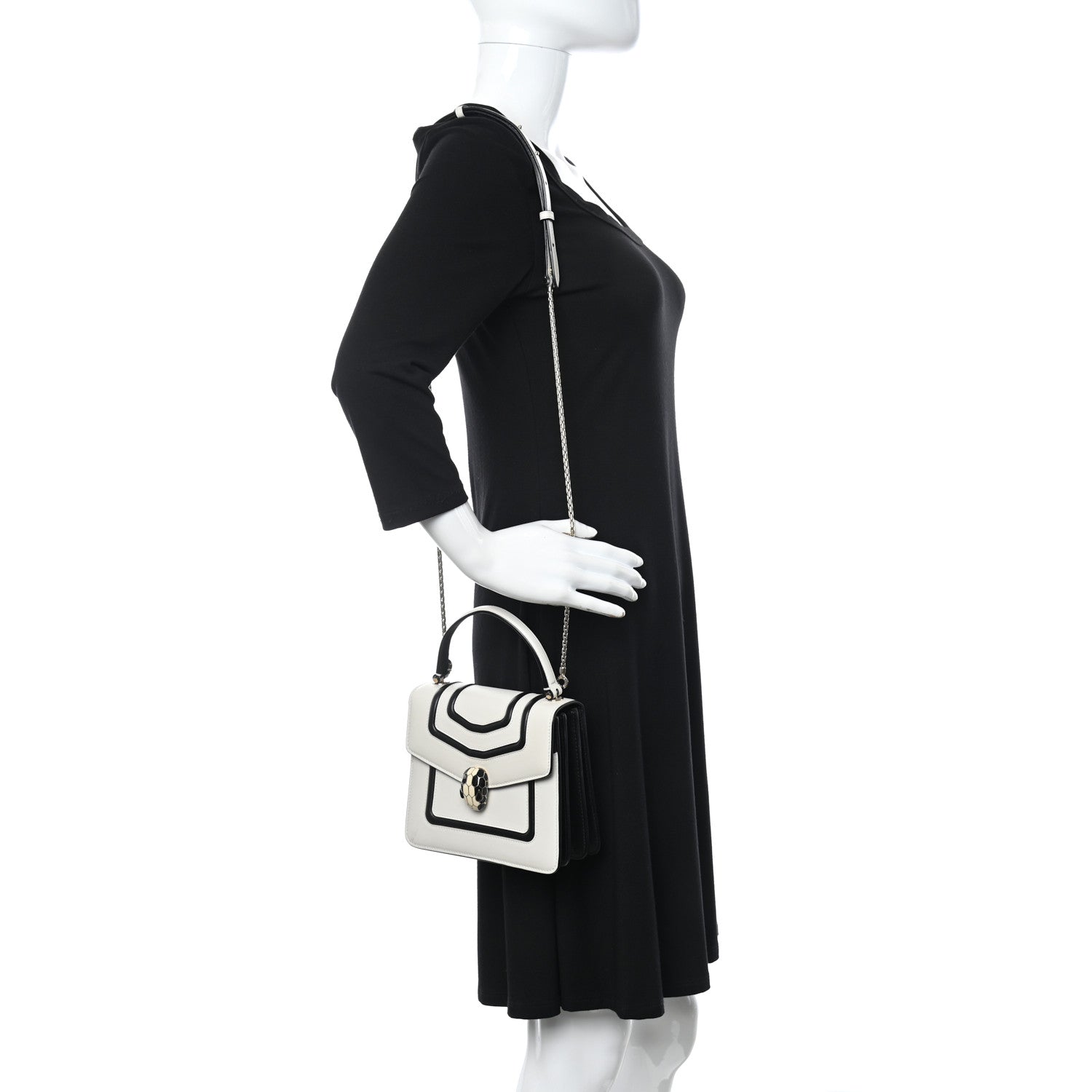 Bulgari Calfskin Serpenti Forever Top Handle White Black 2 of 14