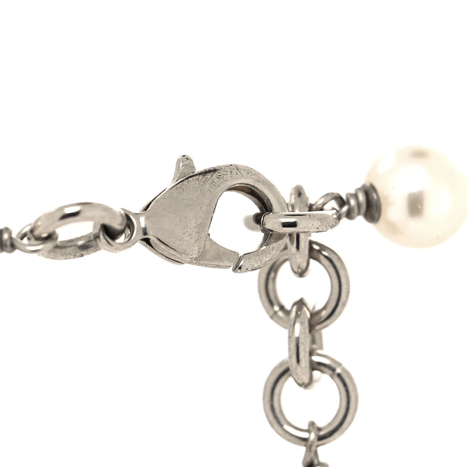 Chanel Graduated Pearl Crystal CC Long Necklace Silver 4 of 5