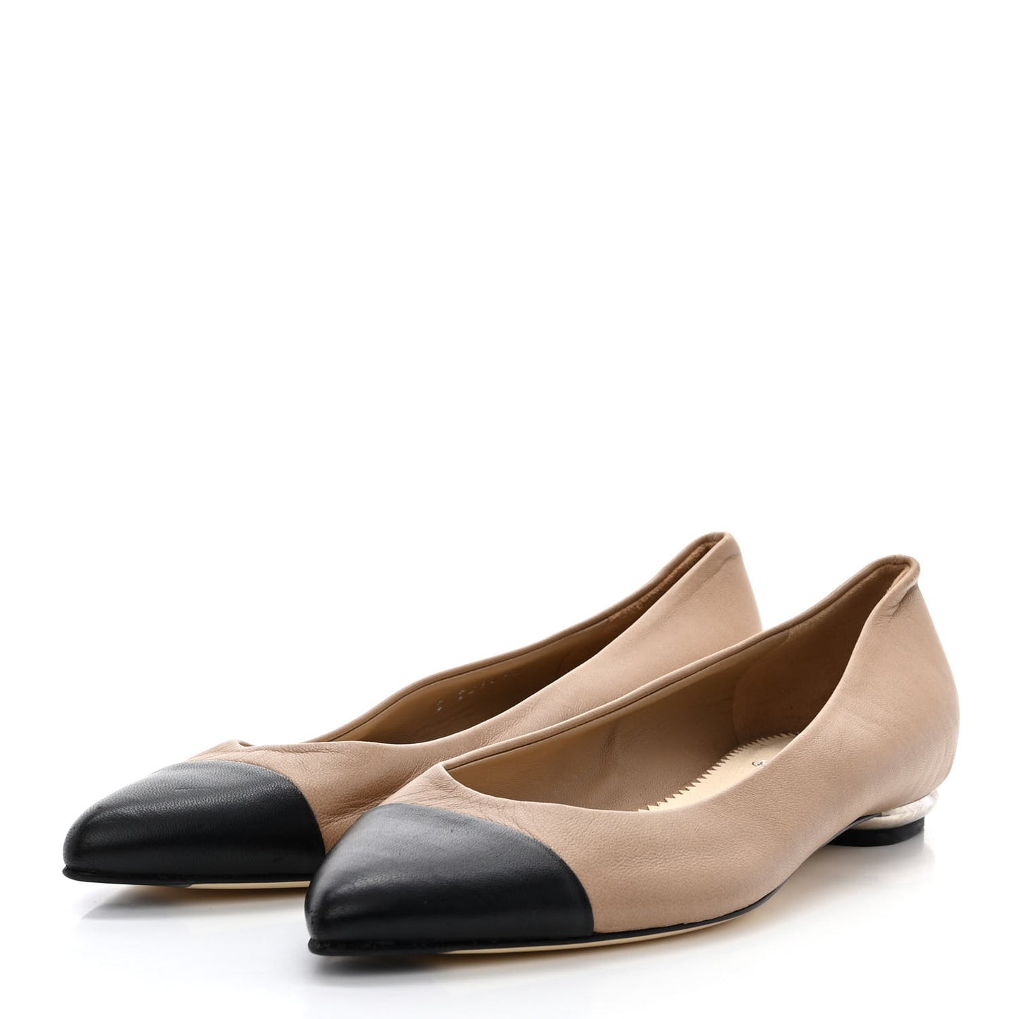 Lambskin Coco Line Pointed Toe Ballerina Flats 35.5 Beige Black