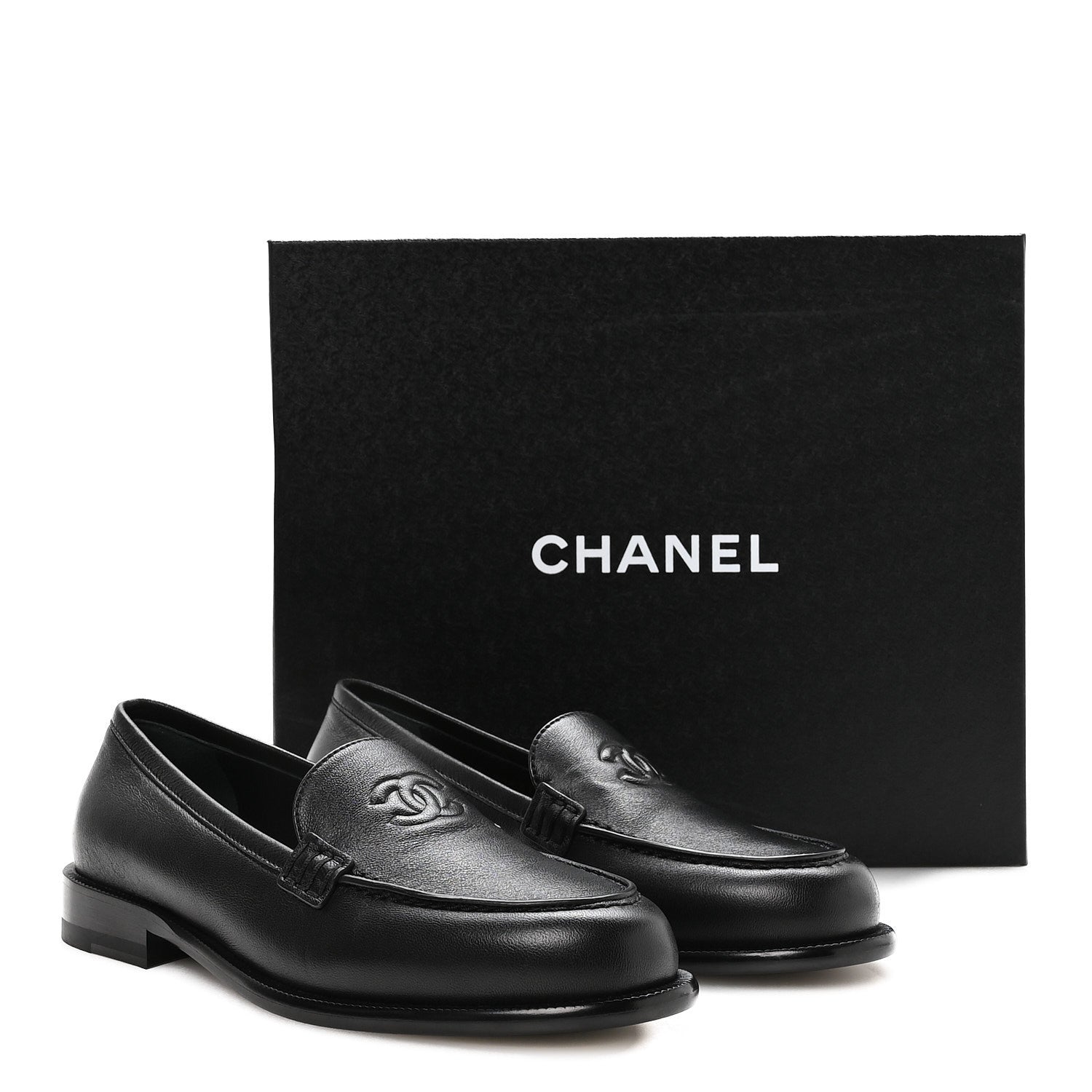 Chanel Lambskin CC Mocassin Loafers 37.5 Black 9 of 9