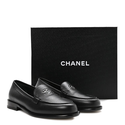 Chanel Lambskin CC Mocassin Loafers 37.5 Black 9 of 9