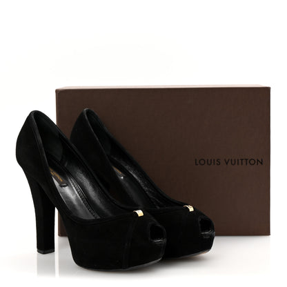 Louis Vuitton Suede Monogram Kimono Open Toe Pumps 37 Black 10 of 10