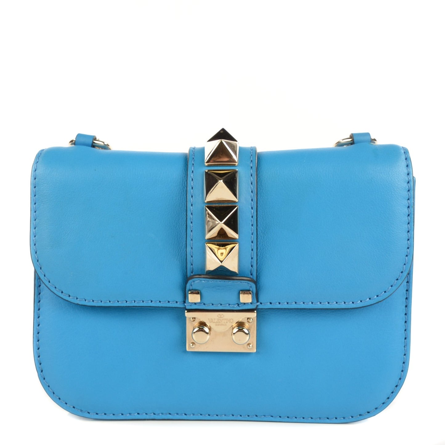 Vitello Small Glam Lock Rockstud Flap Blue Fluo