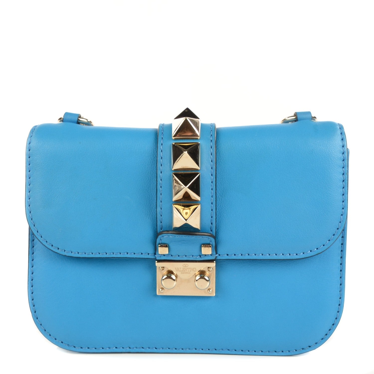 Valentino Garavani Vitello Small Glam Lock Rockstud Flap Blue Fluo 1 of 7