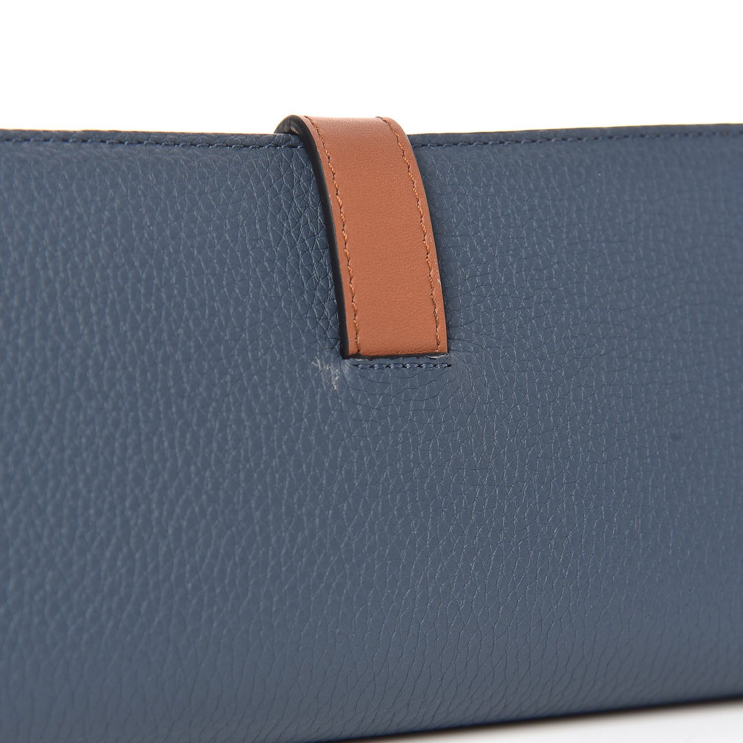 Grained Calfskin Large Vertical Wallet Steel Blue Tan