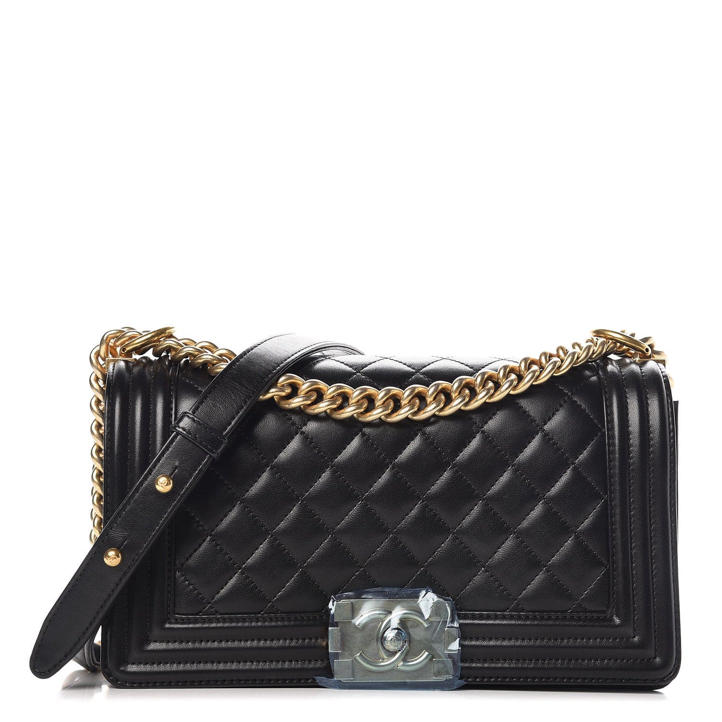 Lambskin Quilted Medium Boy Flap Black