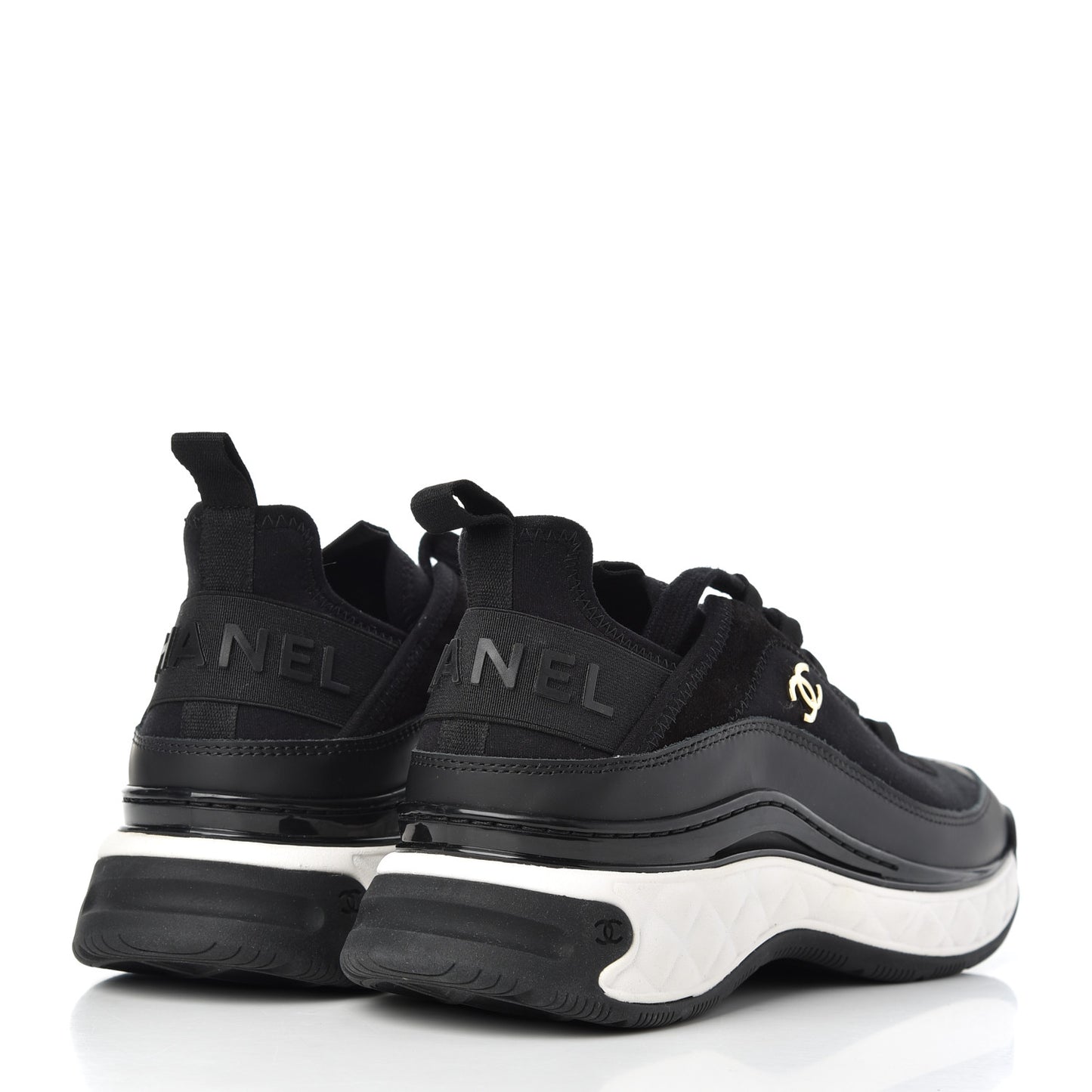 Velvet Calfskin Mixed Fibers CC Sneakers 38.5 Black