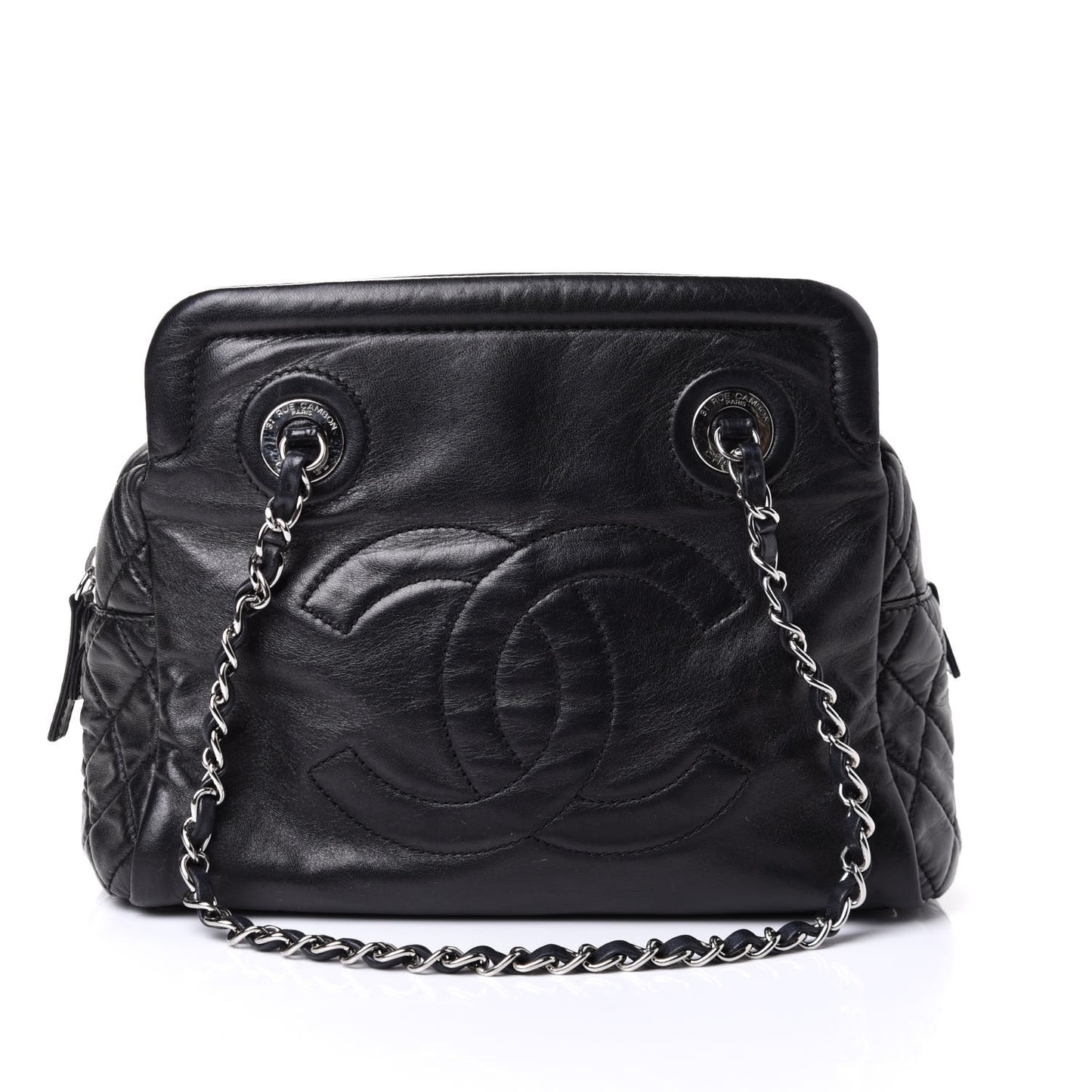 Calfskin Quilted CC Framed Bag Black