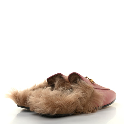 Gucci Calfskin Fur Womens Princetown Slippers 41.5 Lipstick Rose Natural 4 of 9