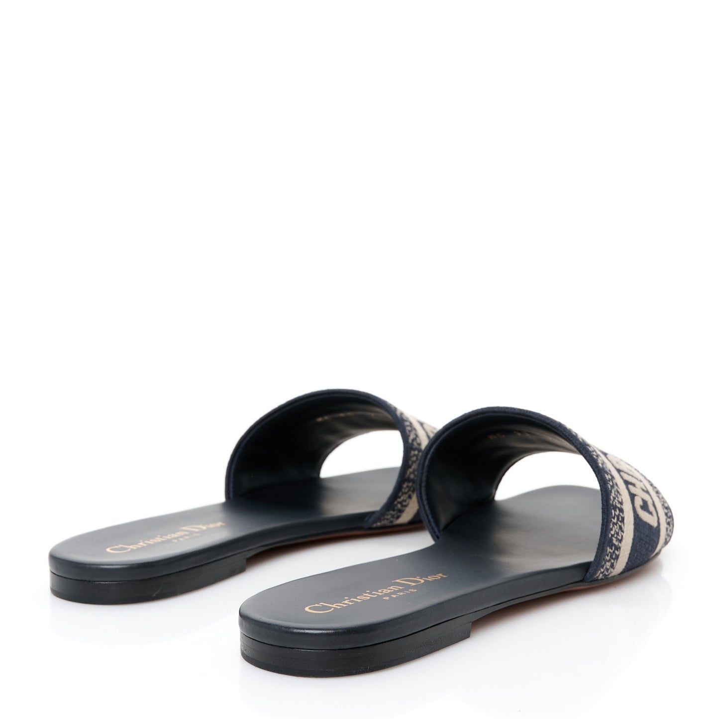 Canvas Embroidered Dway Mules Slide Sandals 37.5 Deep Blue