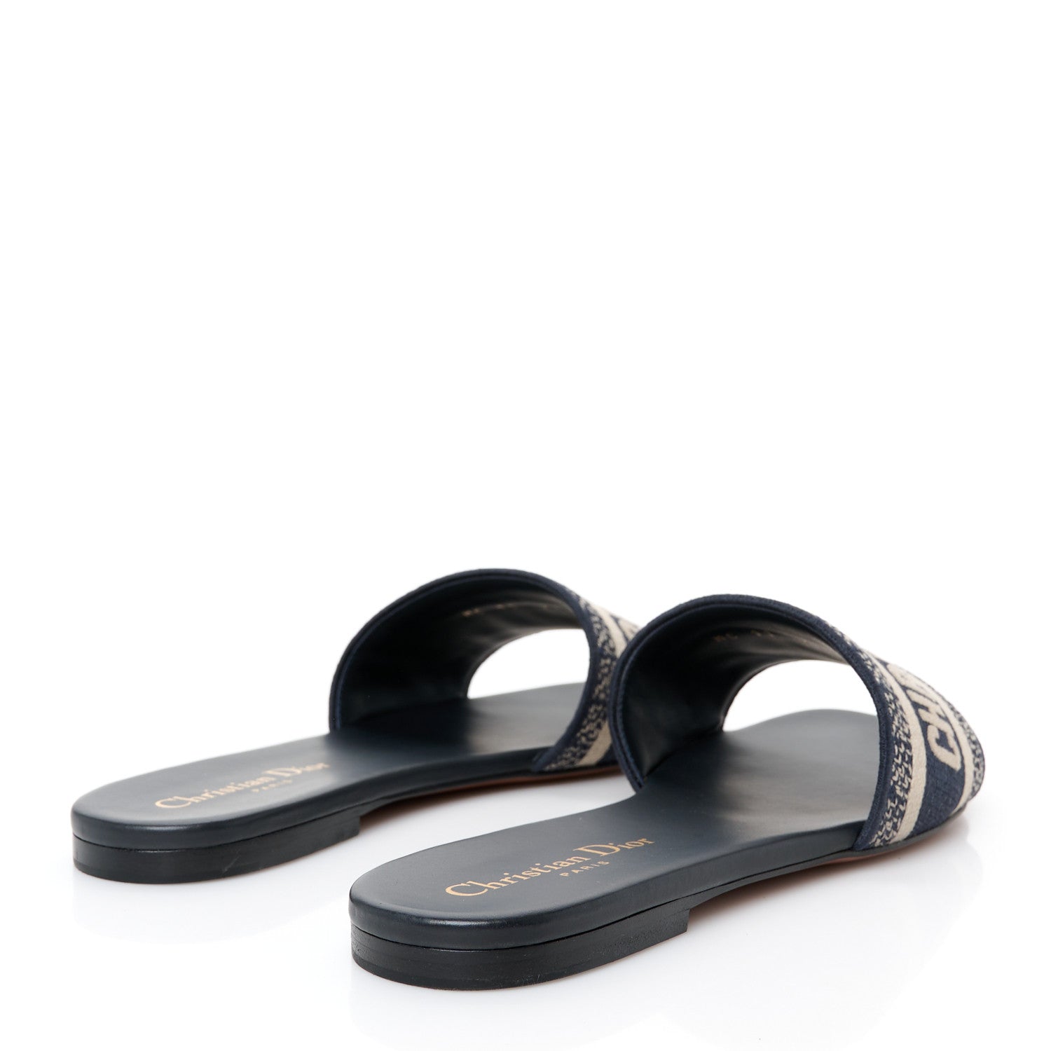 Christian Dior Canvas Embroidered Dway Mules Slide Sandals 37.5 Deep Blue 5 of 10