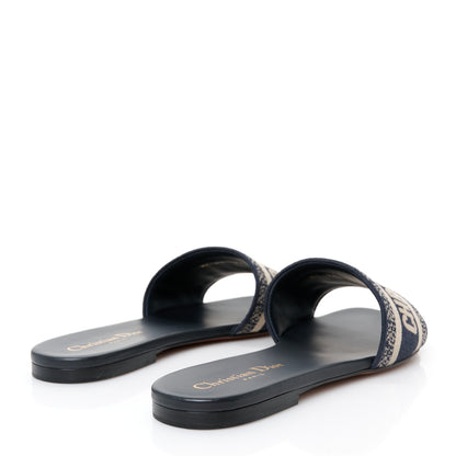 Christian Dior Canvas Embroidered Dway Mules Slide Sandals 37.5 Deep Blue 5 of 10