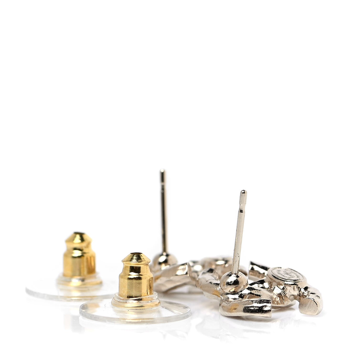 Textured Metal Crystal CC Earrings Gold