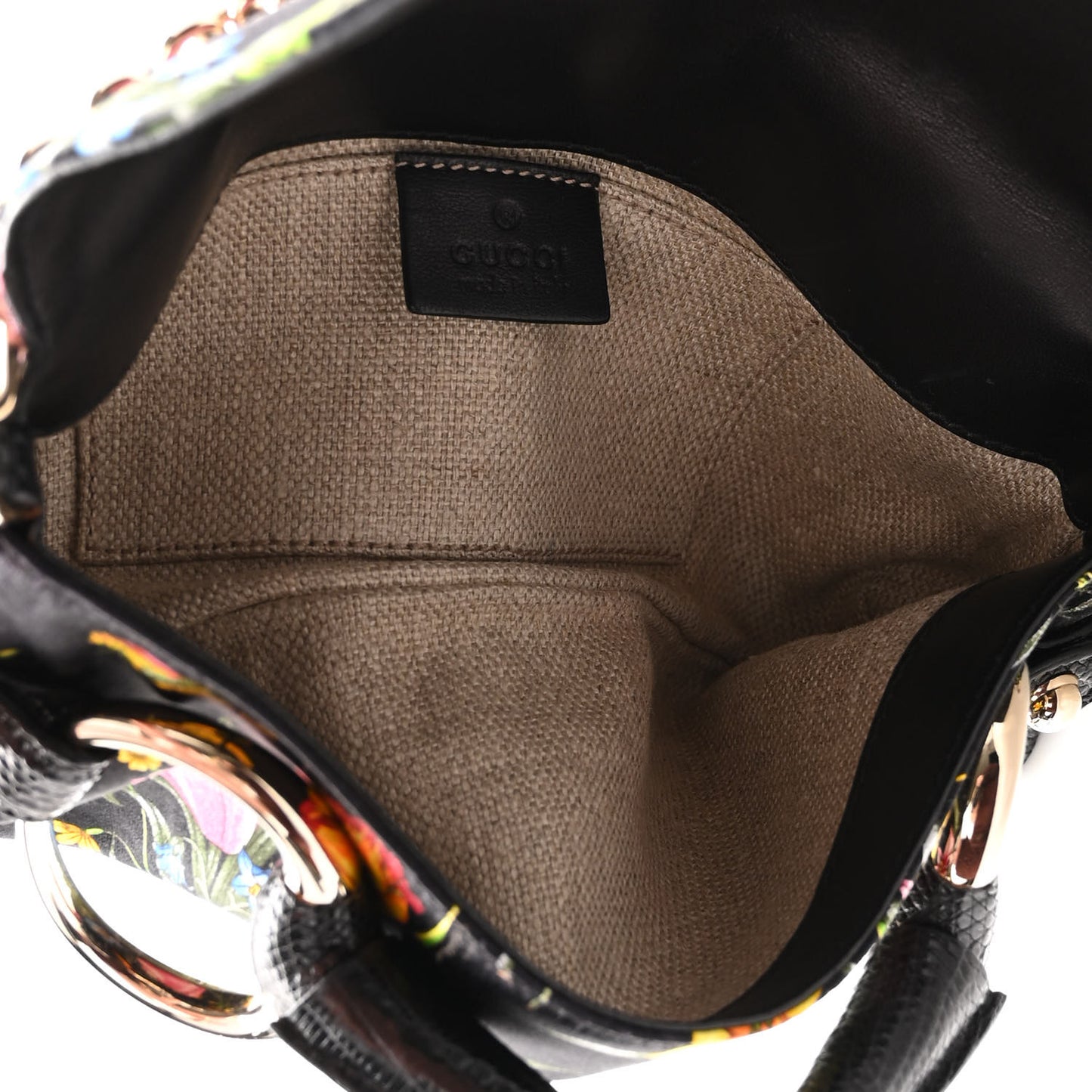 Satin Lizard Flora Floral Horsebit Clutch Black