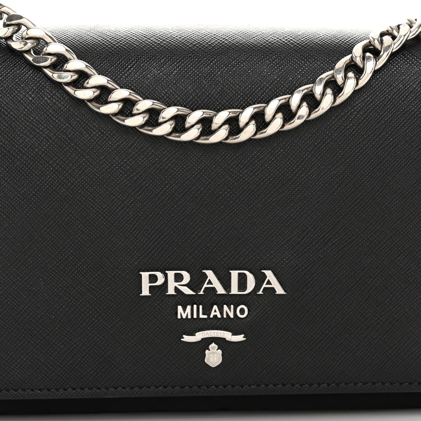 Saffiano Tessuto Nylon Chain Shoulder Bag Black