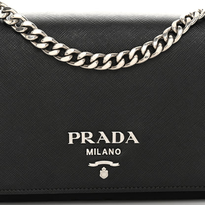 Prada Saffiano Tessuto Nylon Chain Shoulder Bag Black 7 of 9