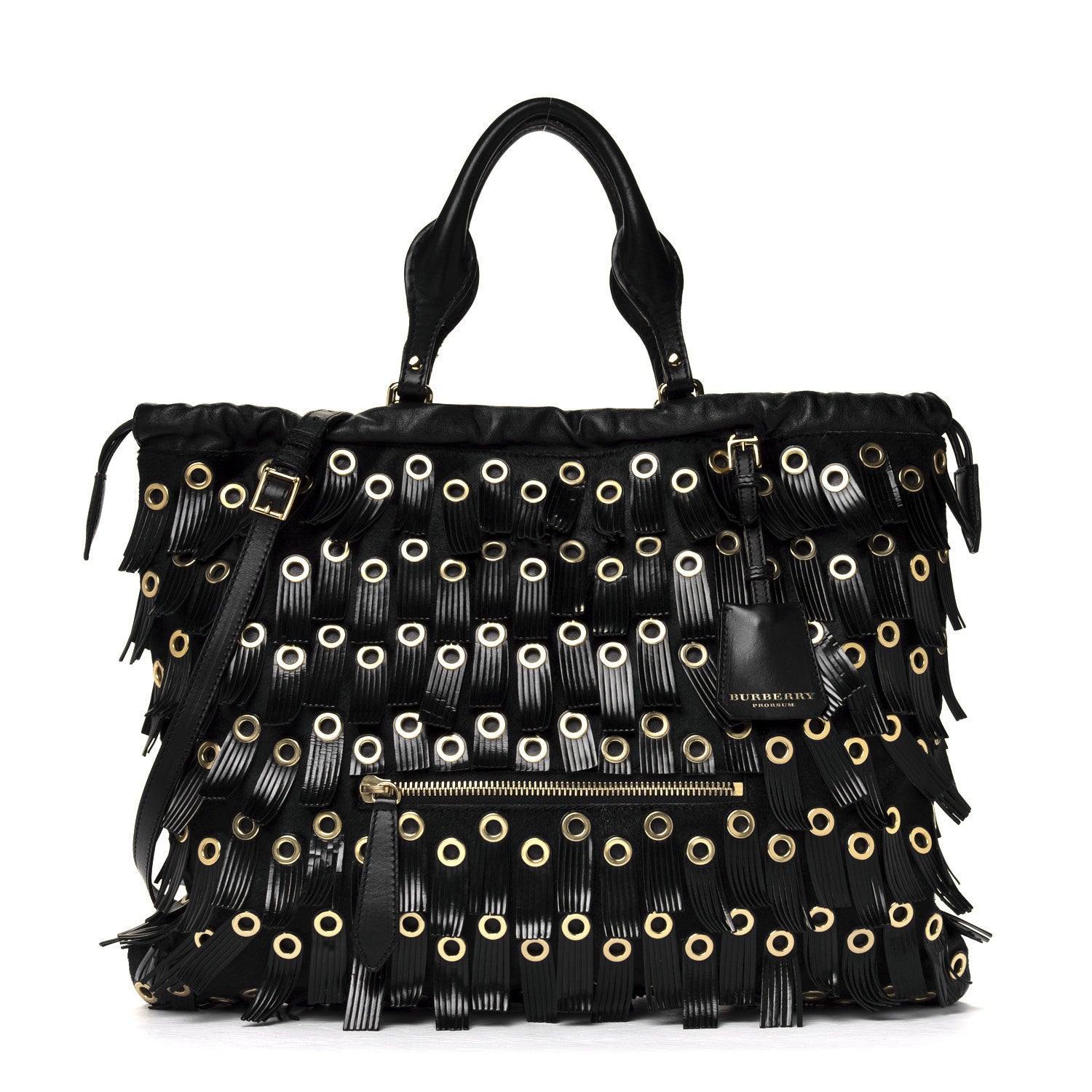 Burberry Calf Hair Patent Grommet Fringe Big Crush Tote Black 1 of 7
