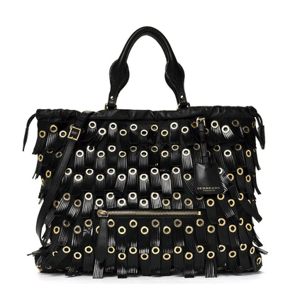 Burberry Calf Hair Patent Grommet Fringe Big Crush Tote Black 1 of 7