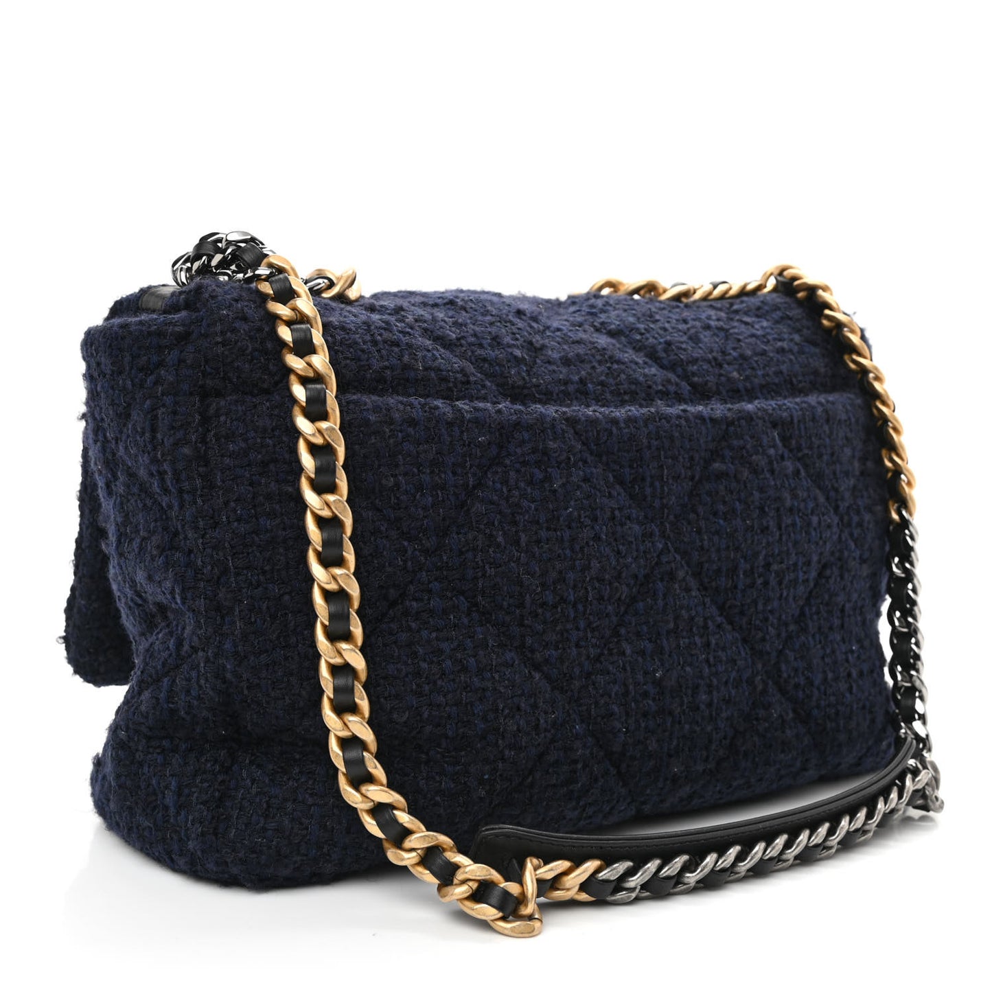 Tweed Quilted Maxi Chanel 19 Flap Navy