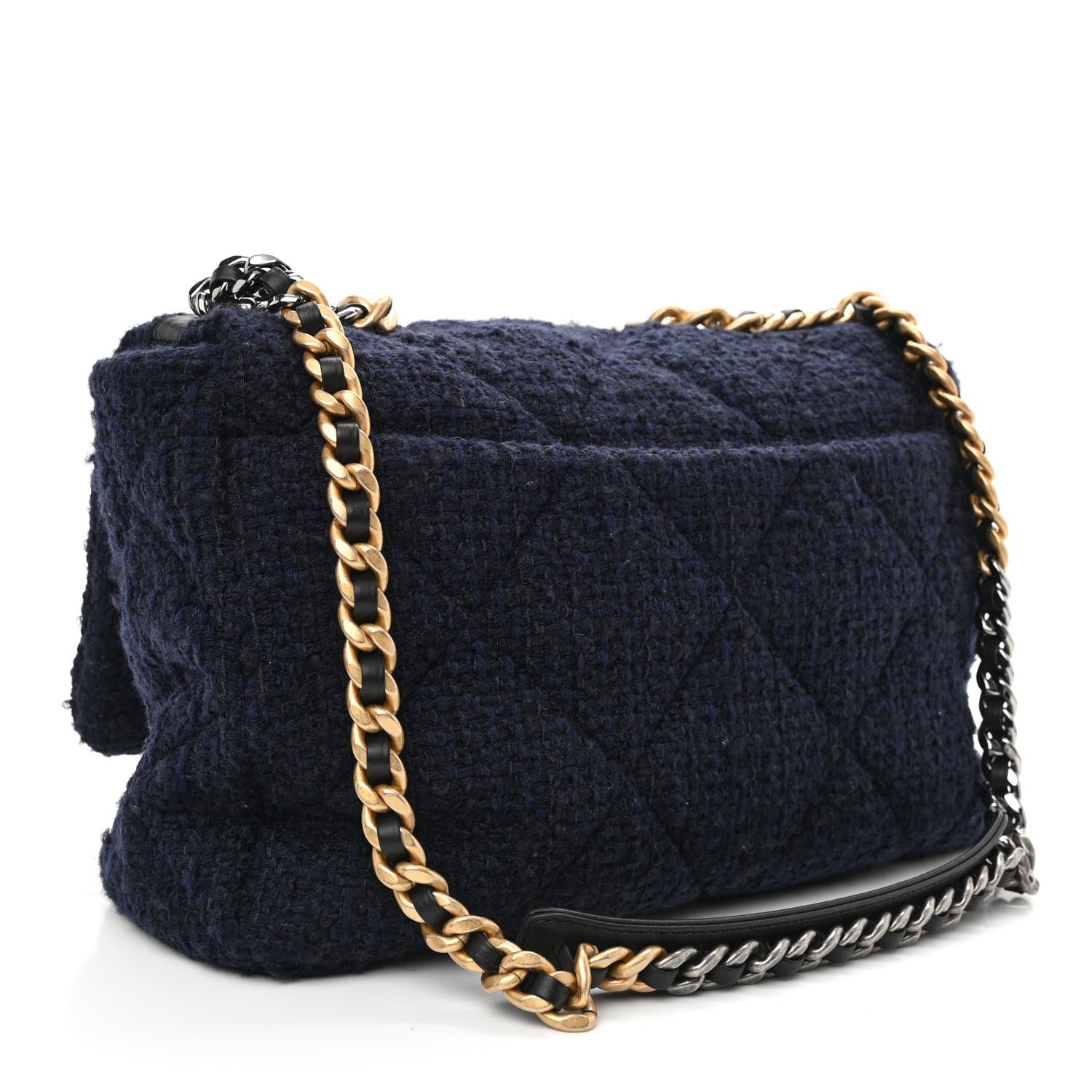 Chanel Tweed Quilted Maxi Chanel 19 Flap Navy 3 of 10