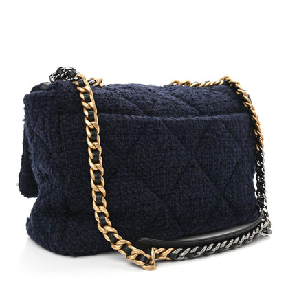 Chanel Tweed Quilted Maxi Chanel 19 Flap Navy 3 of 10