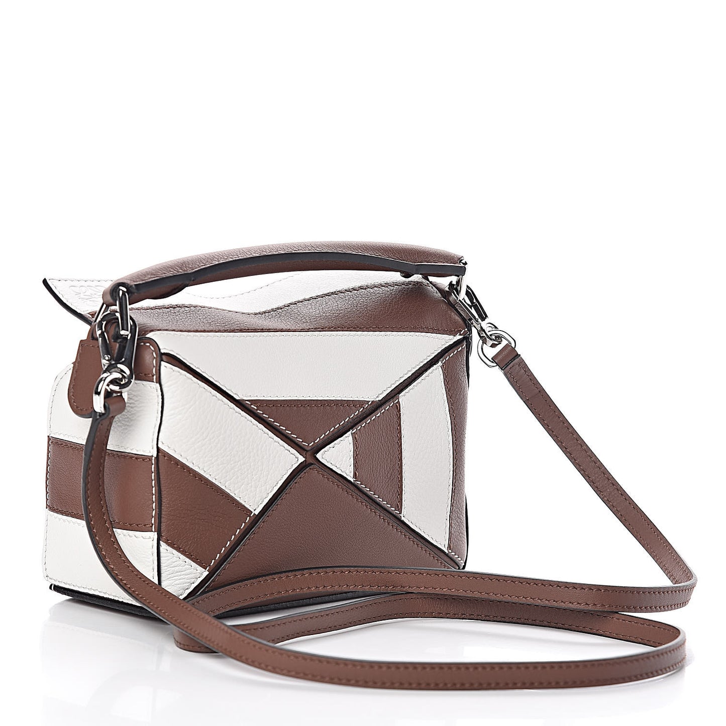 Calfskin Rugby Mini Puzzle Bag Brunette Soft White
