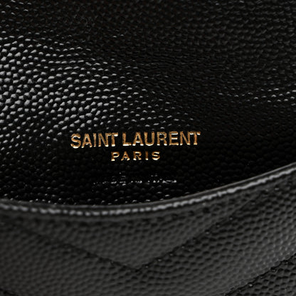 Saint Laurent Grain De Poudre Matelasse Chevron Monogram Compact Wallet Black 7 of 7