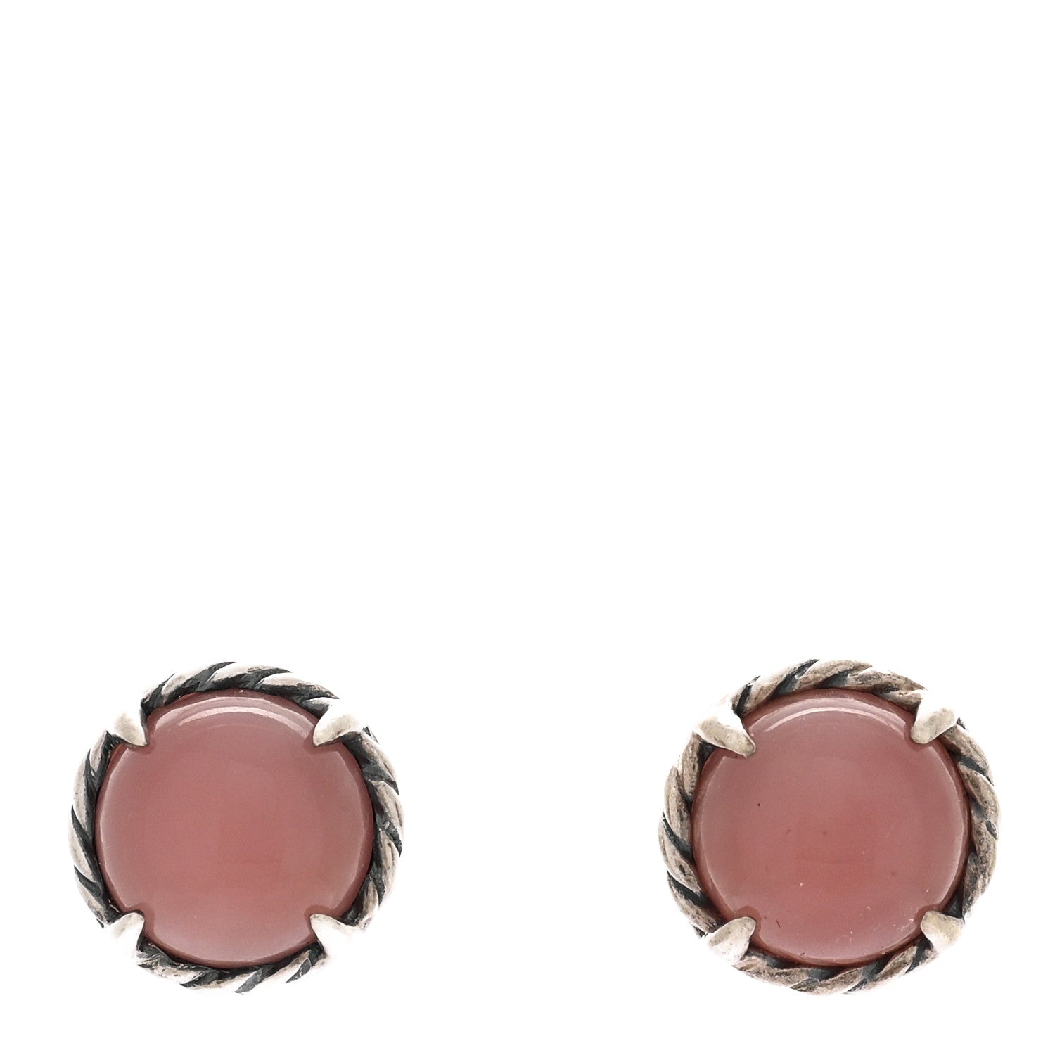 David Yurman Sterling Silver Rose Quartz 8mm Chatelaine Earrings 1 of 4