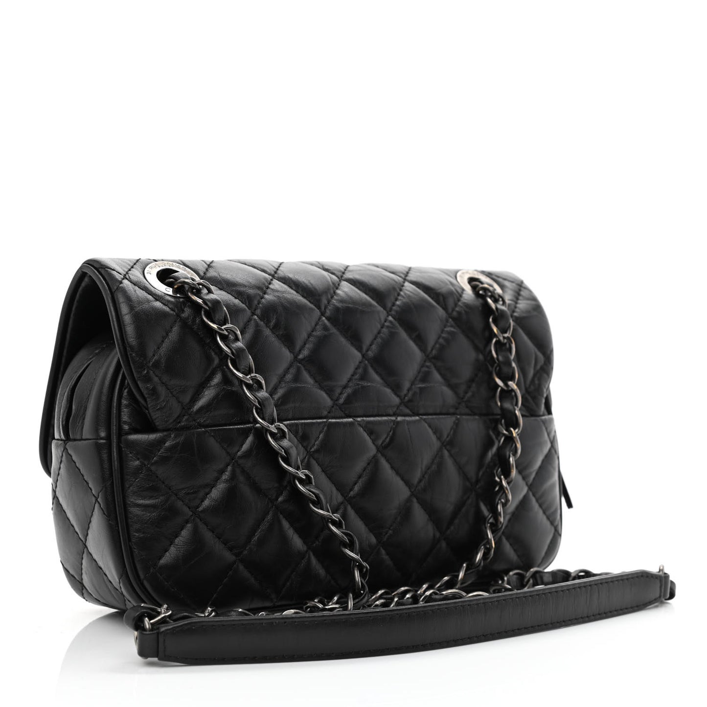 Aged Calfskin Quilted Small Easy Flap Black