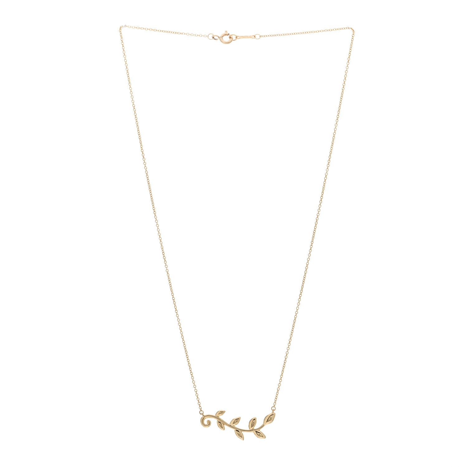Tiffany 18K Yellow Gold Paloma Picasso Olive Leaf Vine Pendant Necklace 3 of 4