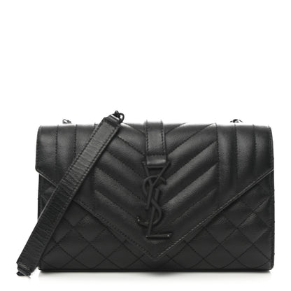Saint Laurent Grain De Poudre Textured Mixed Matelasse Triquilt Small Monogram Monochrome Satchel Black 1 of 9