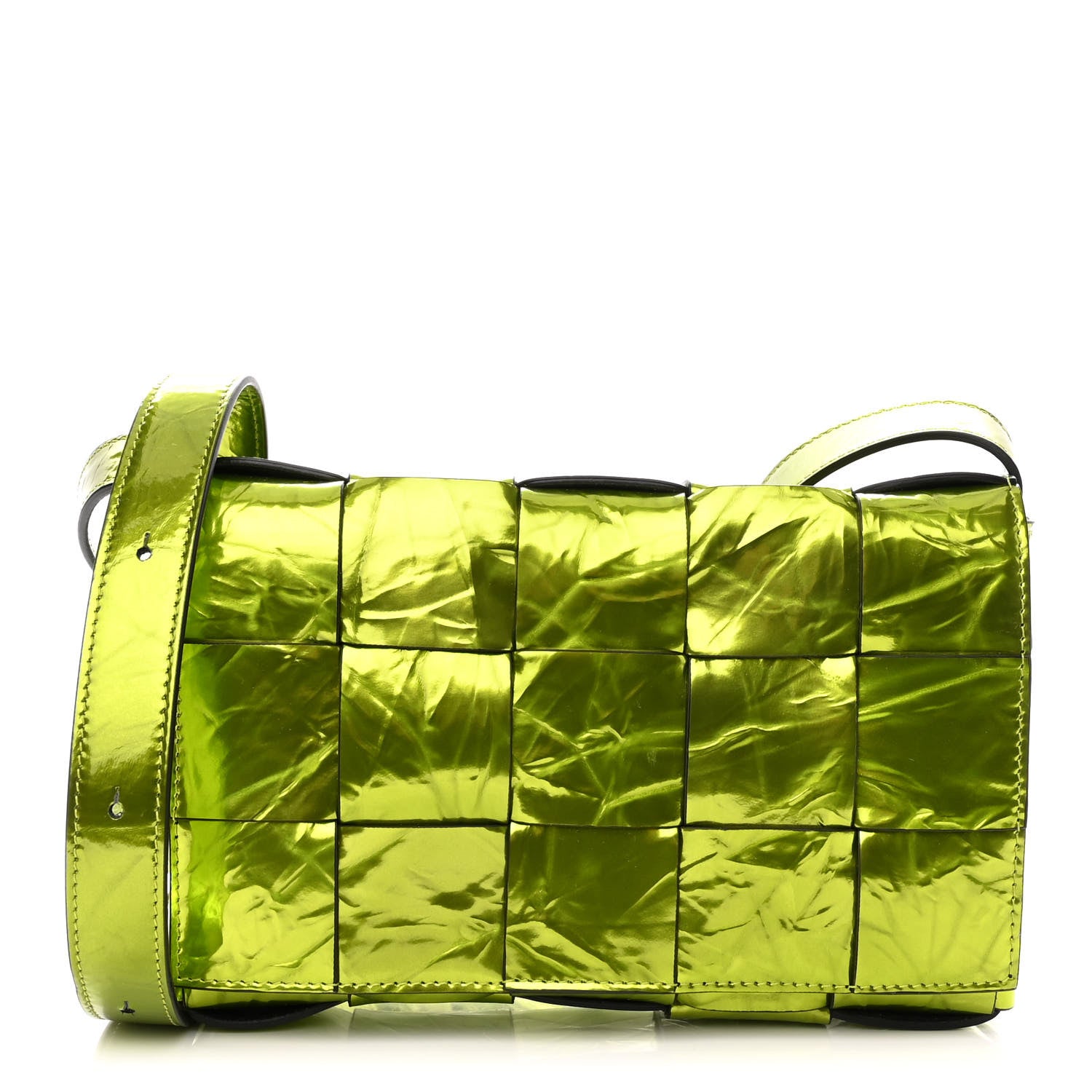 Bottega Veneta Metallic Crushed Calfskin Maxi Intrecciato Cassette Crossbody Bag Chlorophyll 1 of 9