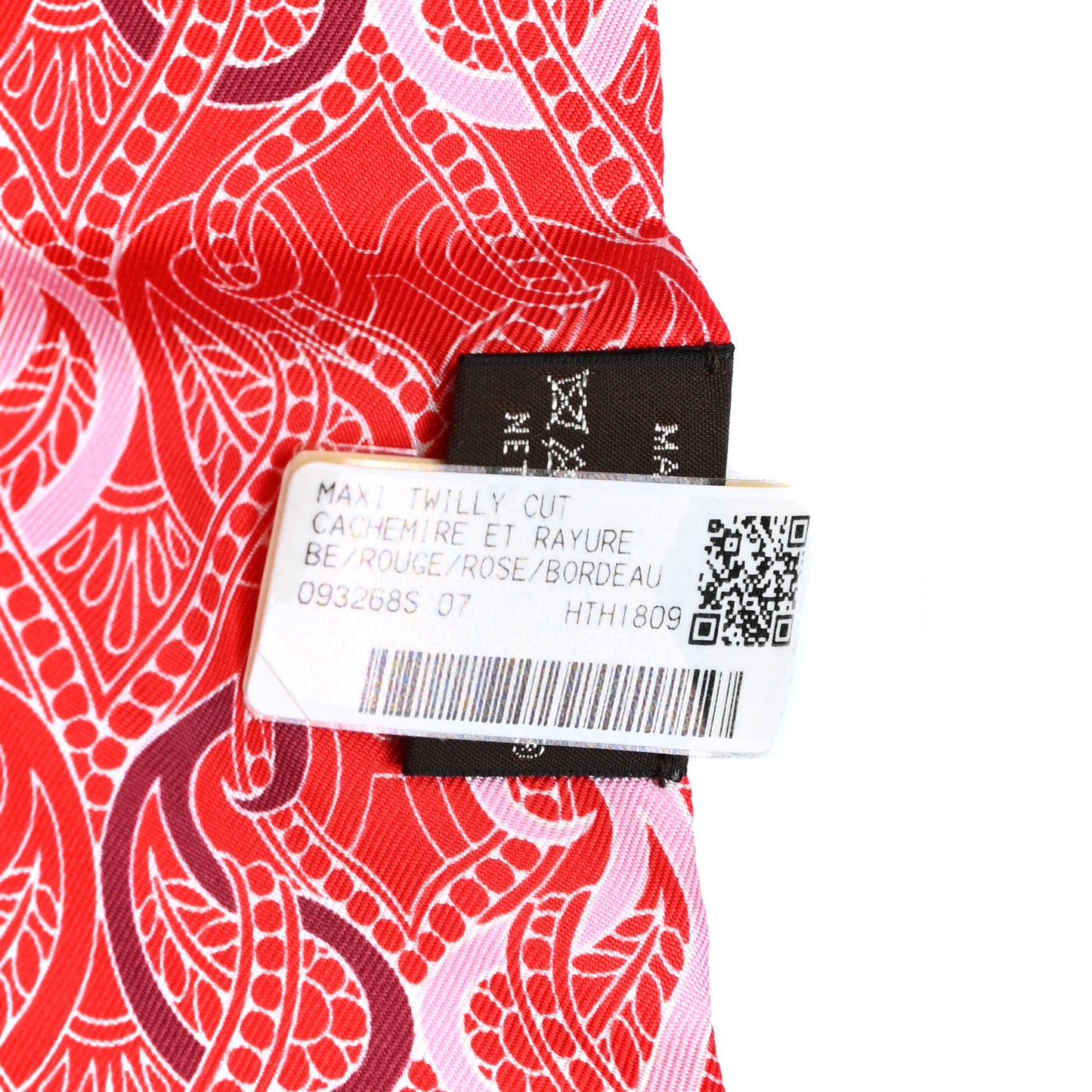 Silk Cachemire Et Rayure Maxi Twilly Cut Rouge Rose Bordeaux